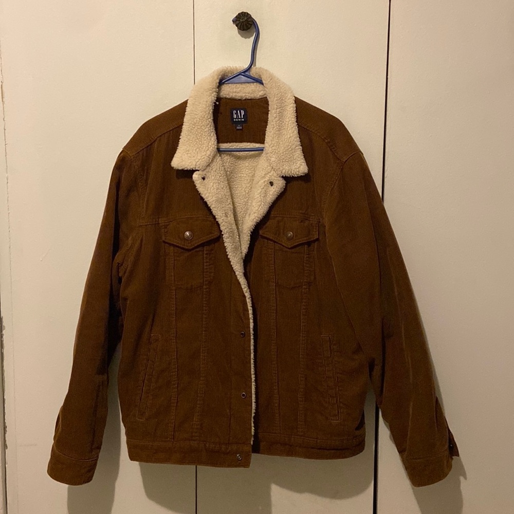 Mens Brown Fur Jean Jacket, Size XL